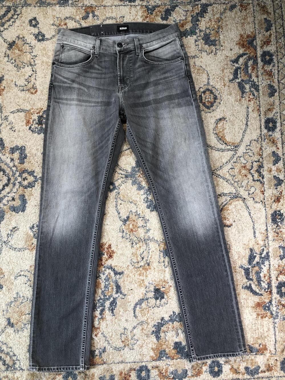 Hudson Byron Straight Jeans Mens 34x34 Gray Charcoal Wash Stretch Denim Pants